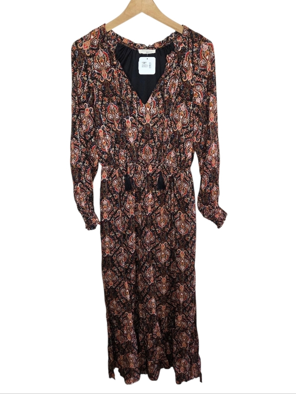 Lovestitch Paisley Floral Print Long Sleeve V-neck Maxi Dress Size Medium